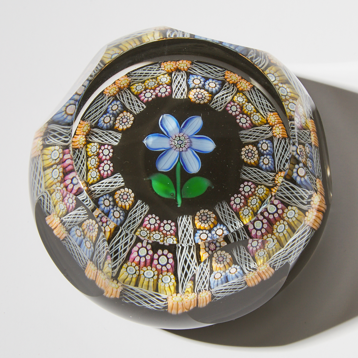 Perthshire Facetted Millefiori and Flower Glass Paperweight, for The Stone Gallery, c.1999