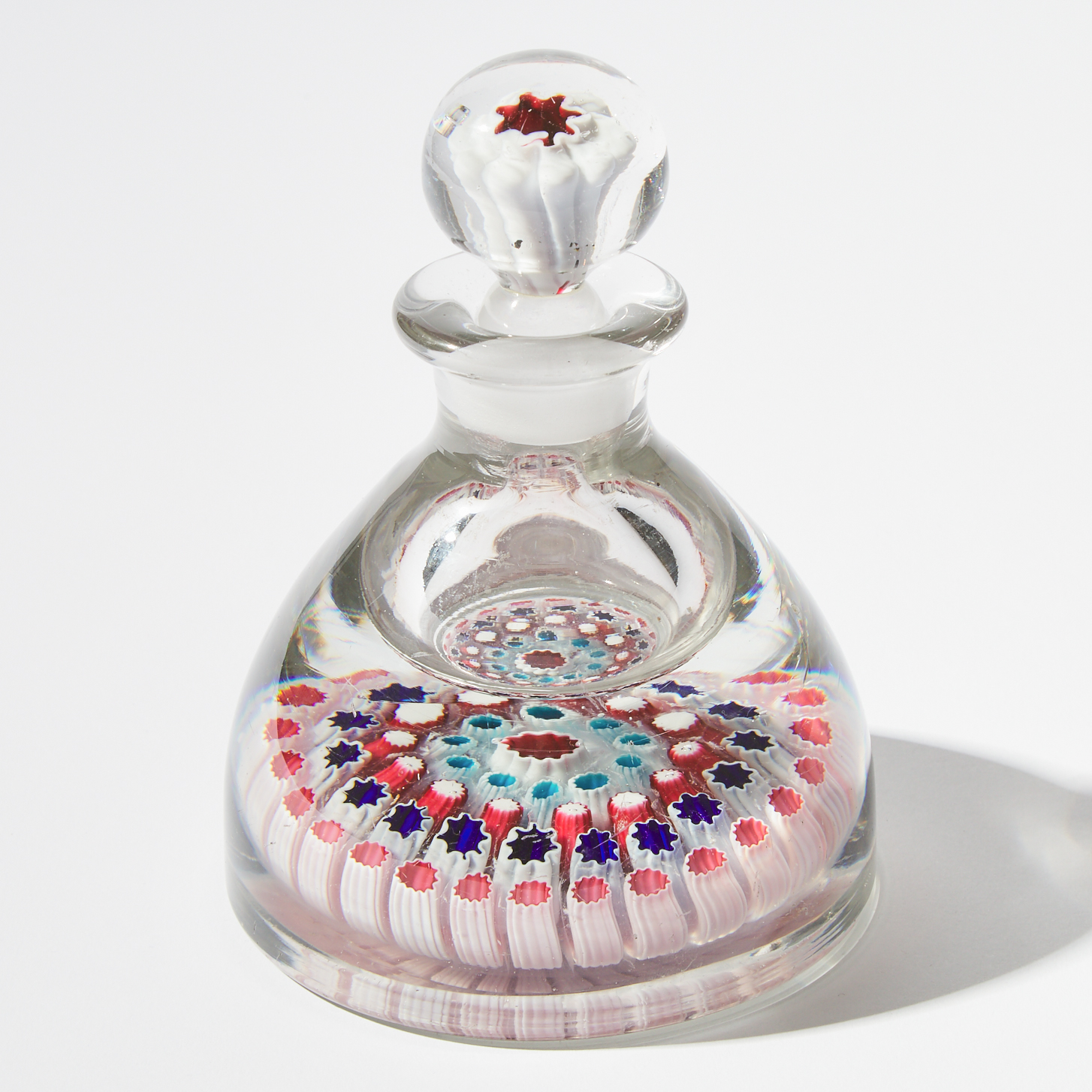 English Concentric Millefiori Glass Inkwell, probably Bacchus, mid-19th century