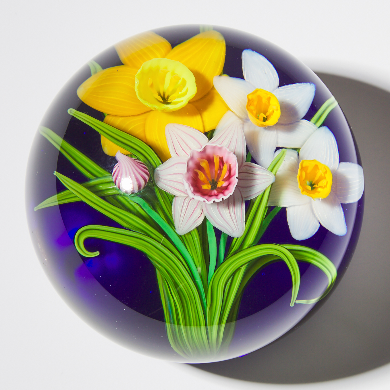 Steven Lundberg (American, 1953-2008), Daffodils Glass Paperweight, 1992