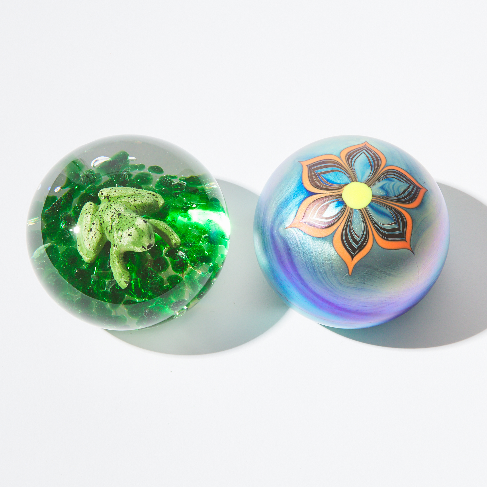 Two American Glass Paperweights, Steven Lundberg and Joe St. Clair, c.1970