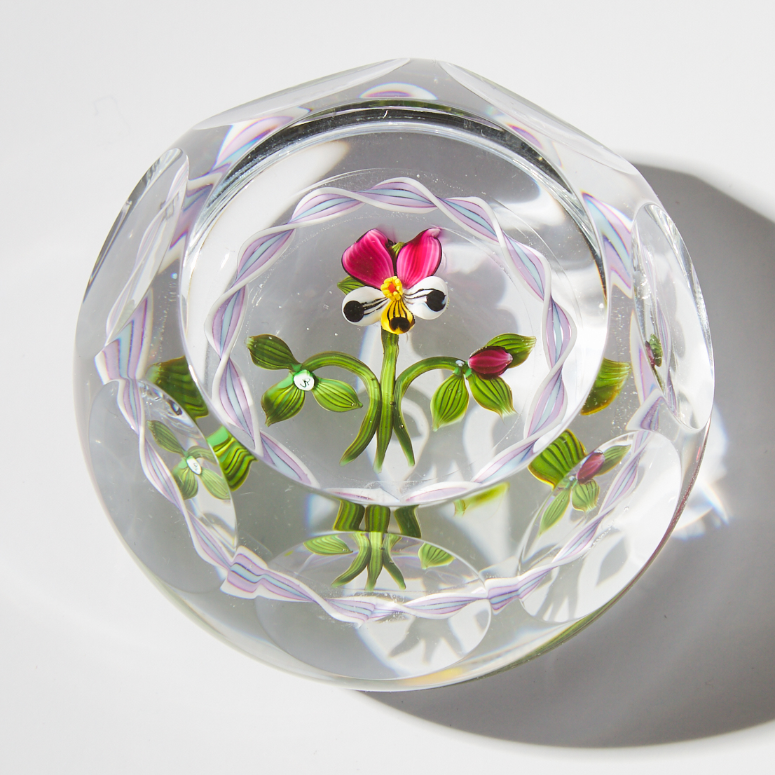 Johne Parsley (American, 1916-2009), 'Johnny Jump Up' Floral Faceted Paperweight, 1999