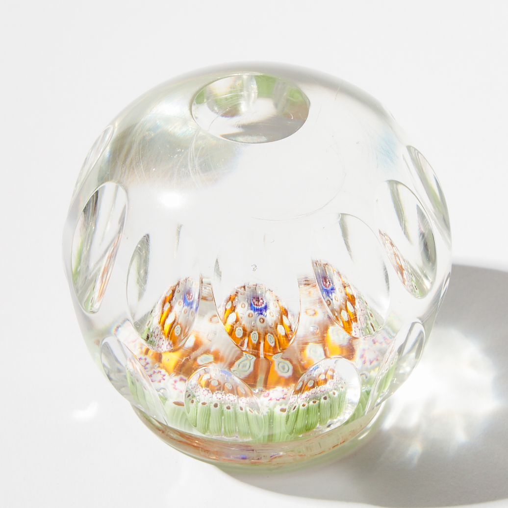 English Concentric Millefiori Faceted Glass Paperweight, late 19th century