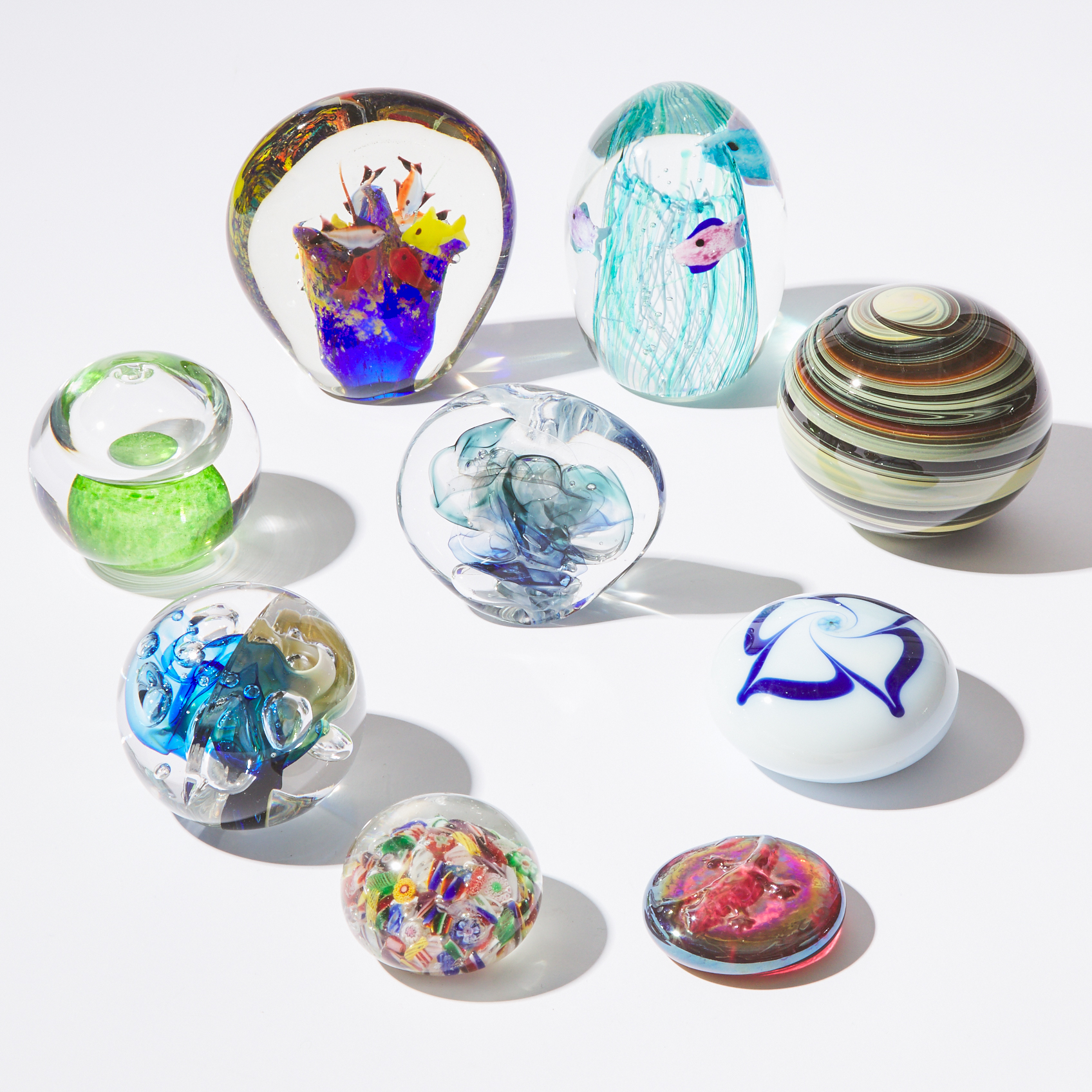 Nine Canadian Glass Paperweights, c.1991-2005