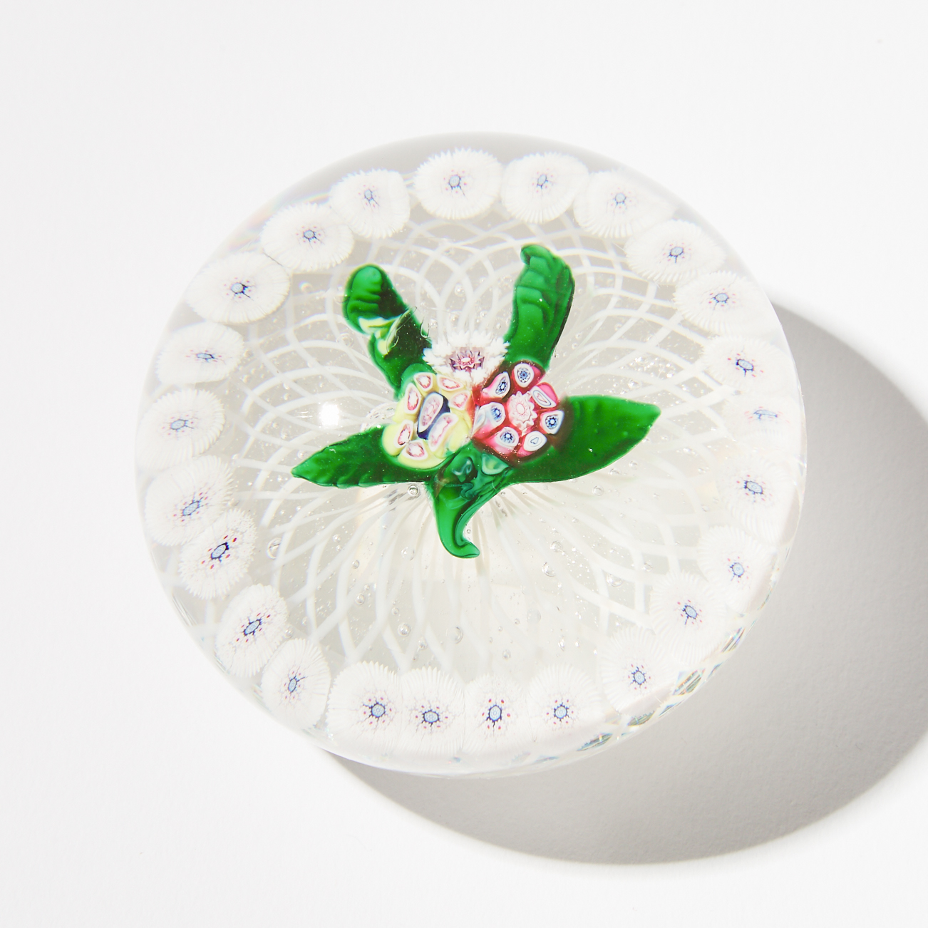New England Glass Company, Floral Millefiori Glass Paperweight, 19th century