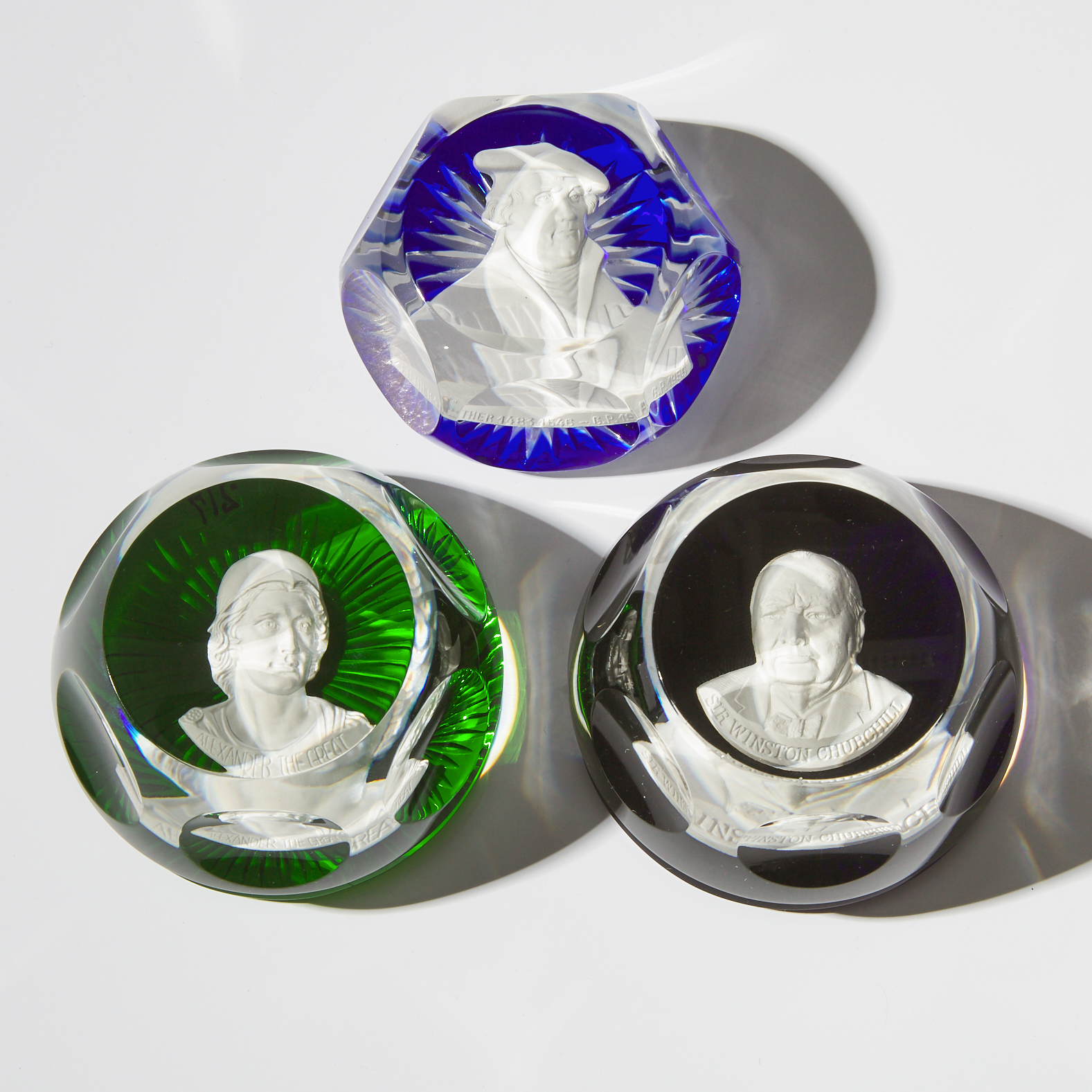 Three Baccarat Sulphide Glass Paperweights, 20th century