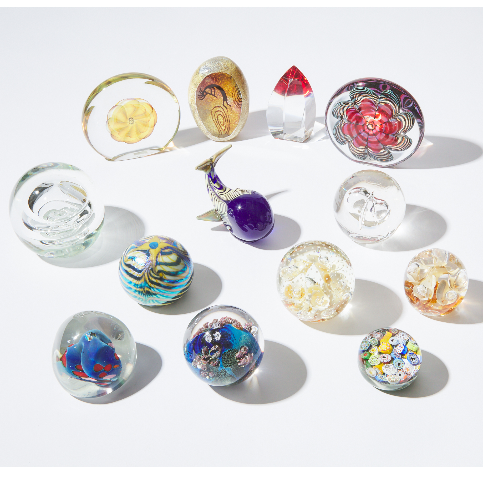 Collection of Thirteen American Glass Paperweights, c.1989-2003