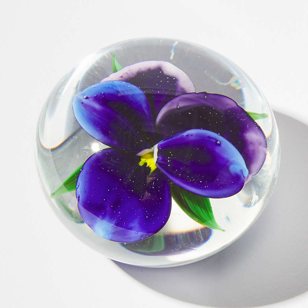 Rick Ayotte (American, b.1944), Blue Pansy Glass Paperweight, 1996