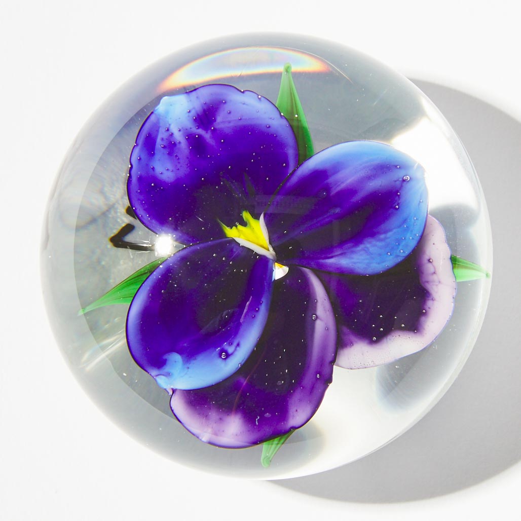 Rick Ayotte (American, b.1944), Blue Pansy Glass Paperweight, 1996