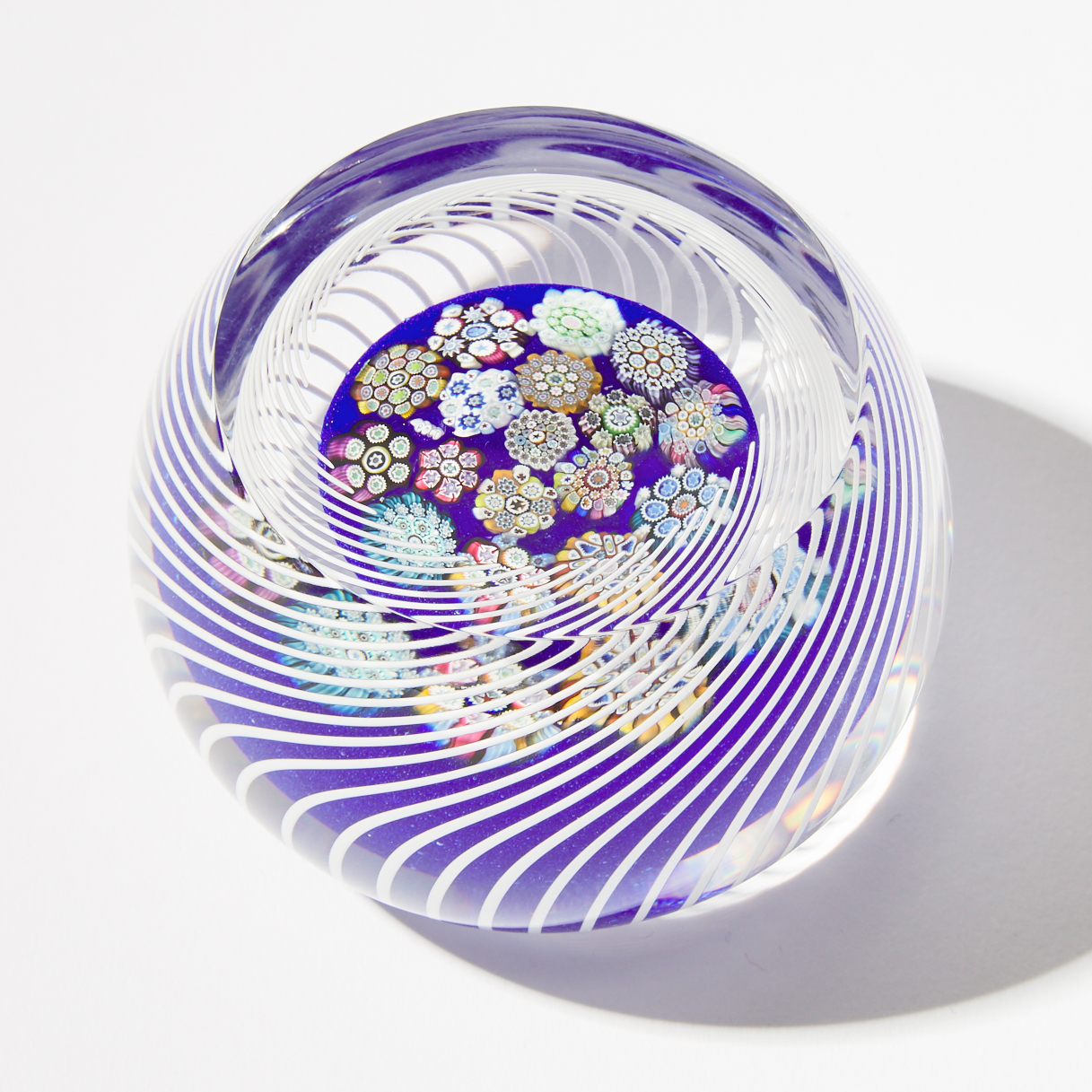 Peter McDougall (Scottish, b.1952) Millefiori and Latticinio Swirl Glass Paperweight, early 21st century