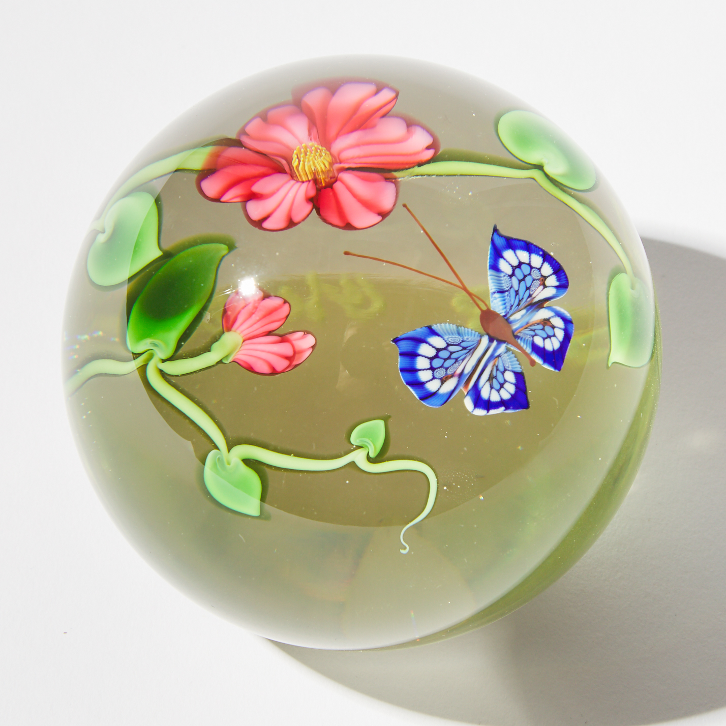 Scott Beyers (American), Millefiori Butterfly and Flower Glass Paperweight, Orient & Flume, late 20th century