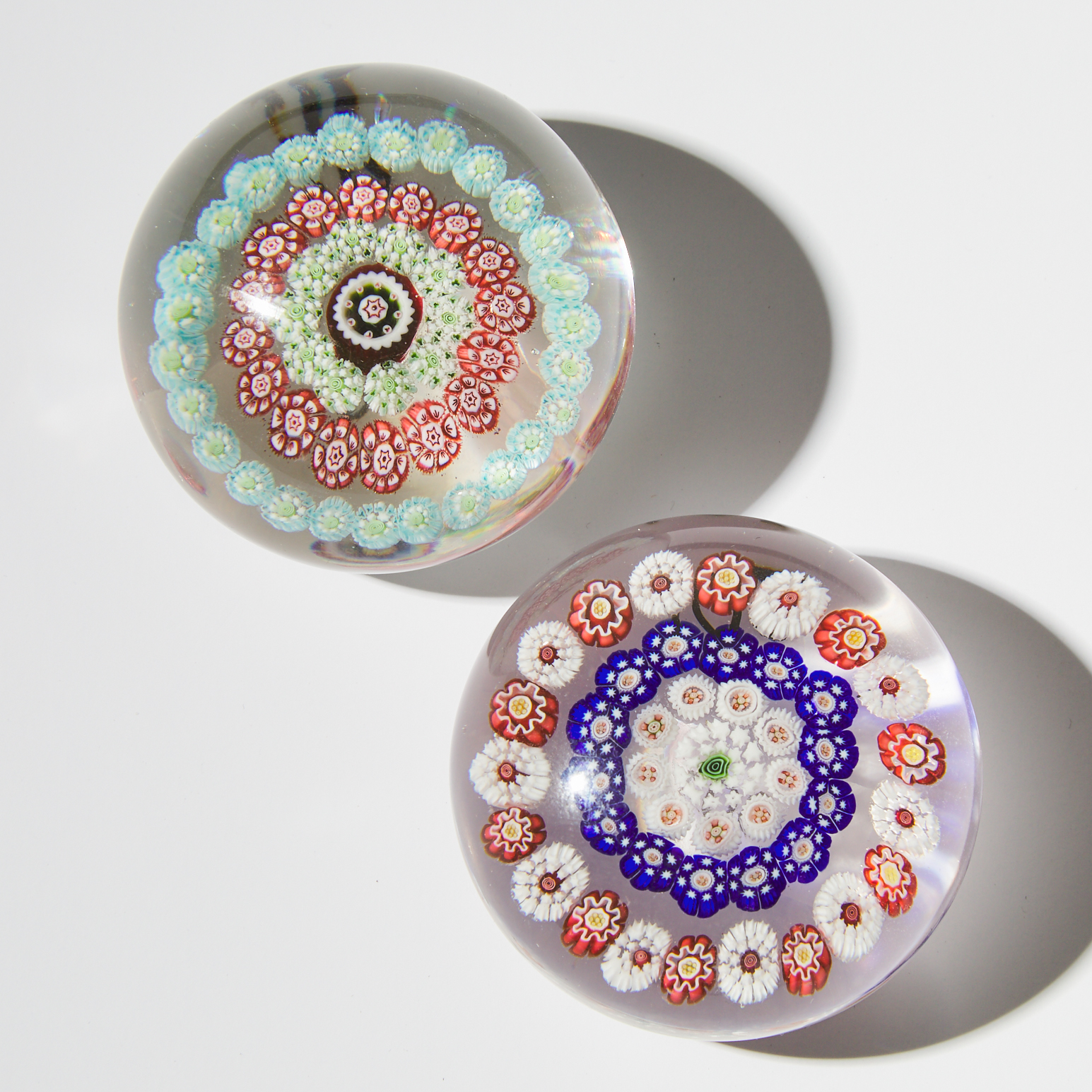 Two Miniature Concentric Millefiori Glass Paperweights, probably Baccarat, 19th century