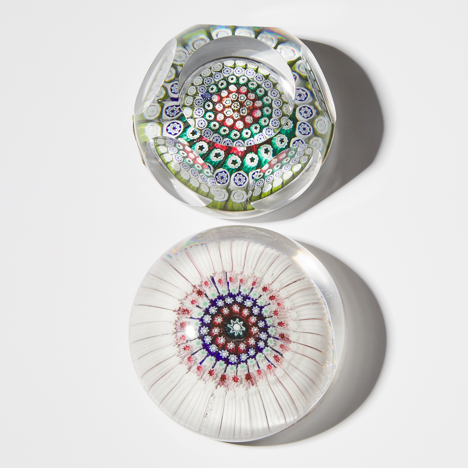Two Whitefriars Concentric Millefiori Glass Paperweights, 20th century