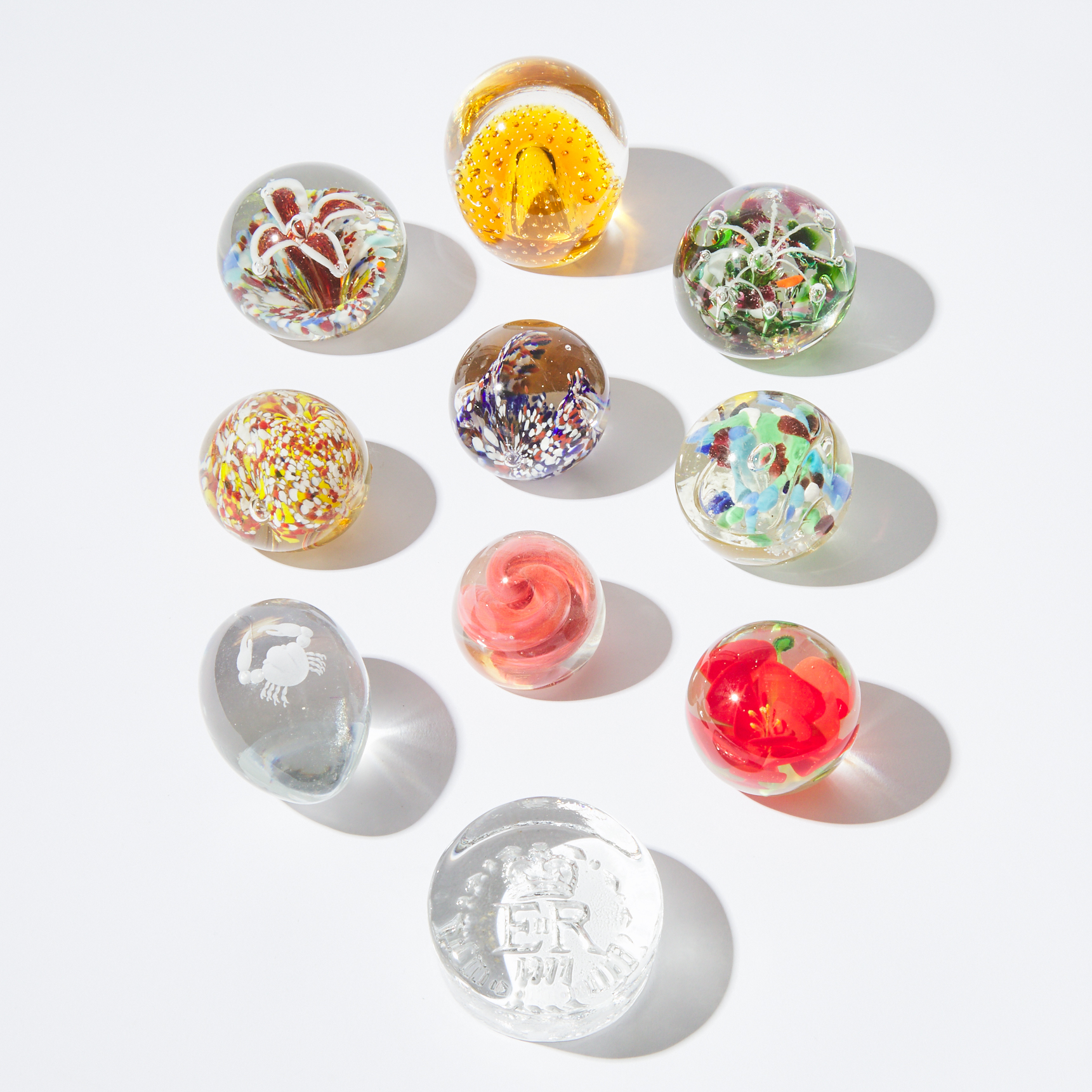 Collection of Ten Various Glass Paperweights, 20th century