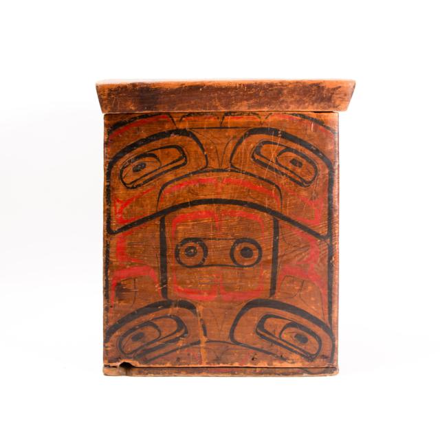 A PAINTED HAIDA BENTWOOD BOX WITH LID CA. 1852 
