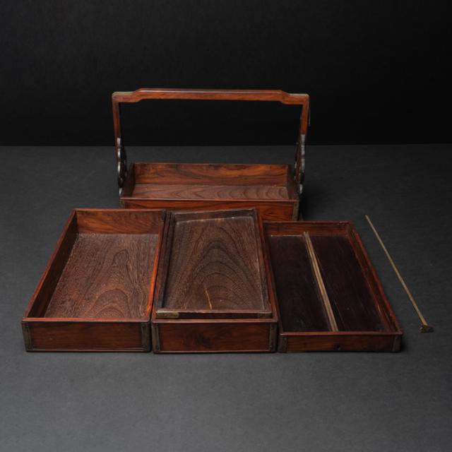 A Huanghuali Three-Tiered Picnic Box, Qing Dynasty, 18th/19th Century