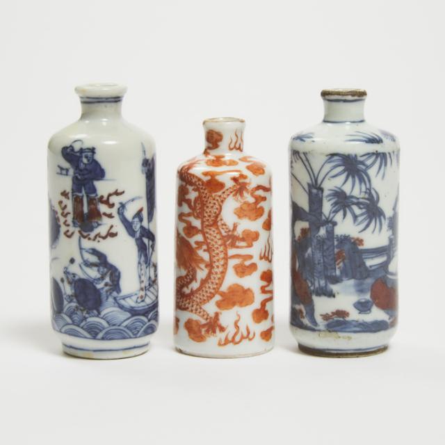 A Group of Three Porcelain Snuff Bottles, 19th Century