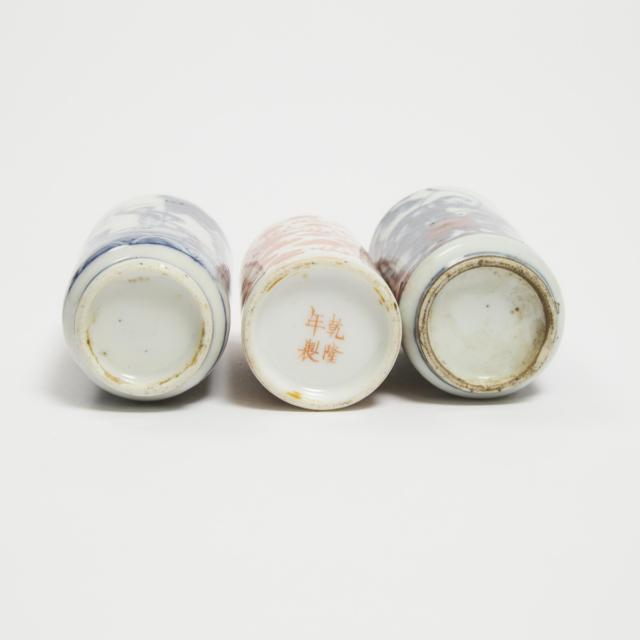 A Group of Three Porcelain Snuff Bottles, 19th Century