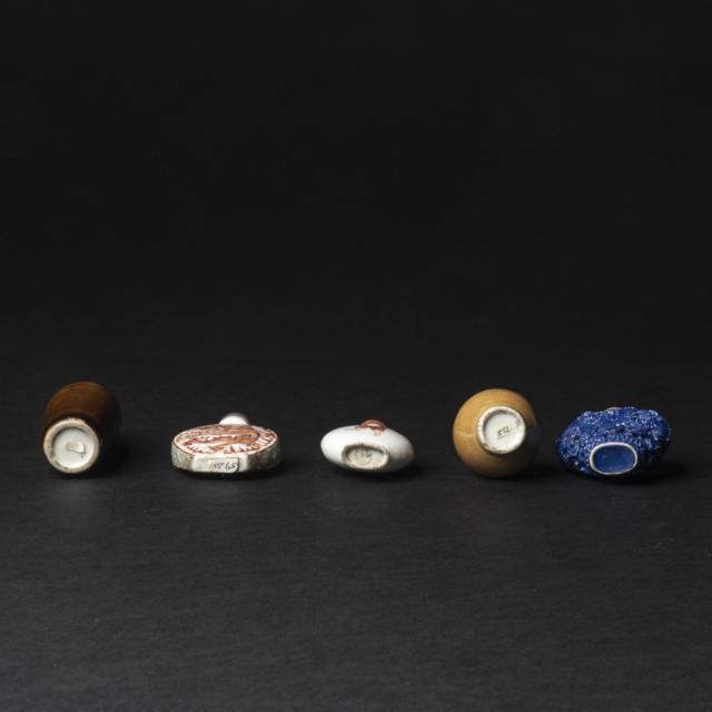 A Group of Five Porcelain Snuff Bottles, 19th Century