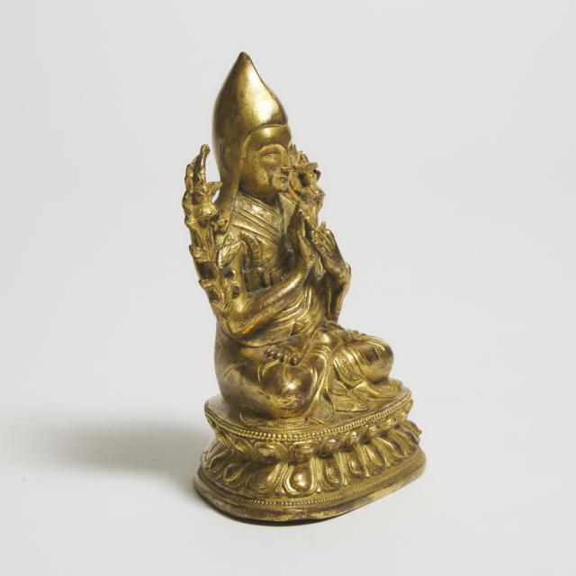 A Gilt Bronze Figure of Tsongkhapa, 19th/20th Century