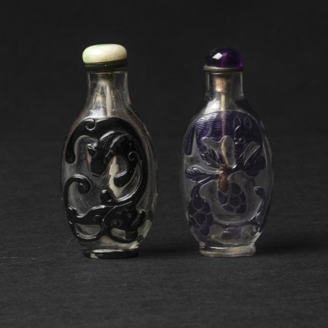 Two Overlay Peking Glass Snuff Bottles, 19th Century