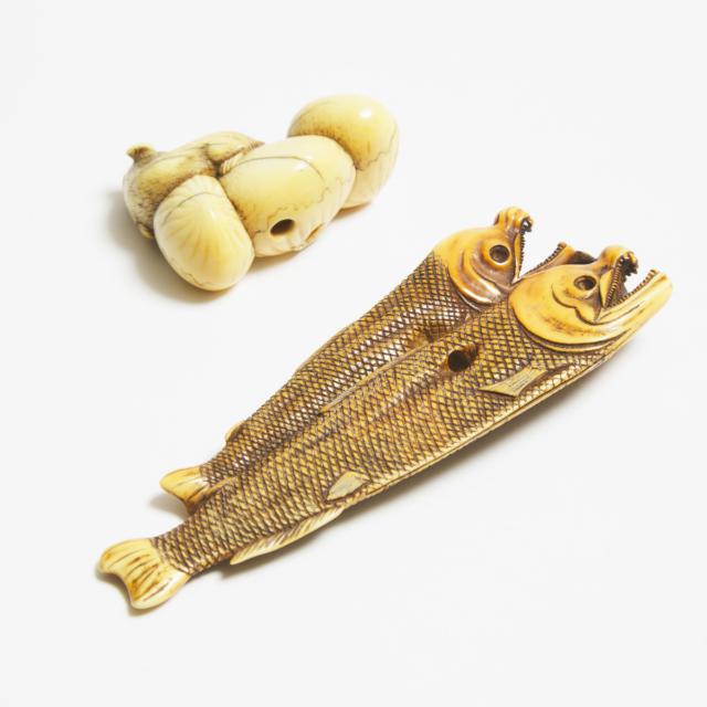 Two Ivory Netsuke of a Rat on Dried Salmon and a Rat on Chestnuts, Mid to Late 19th Century