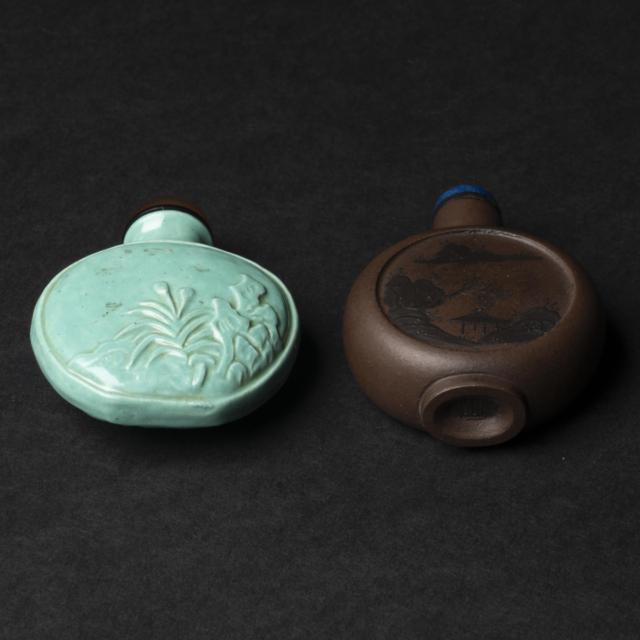 Two Snuff Bottles, Together With Two Snuff Dishes, 19th/20th Century