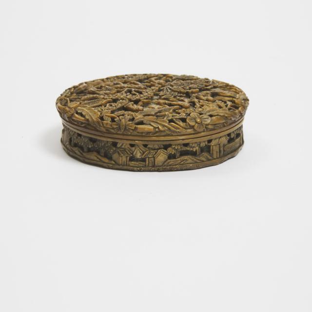 A Chinese Carved Tortoiseshell Circular Box and Cover, 19th Century