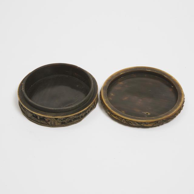 A Chinese Carved Tortoiseshell Circular Box and Cover, 19th Century