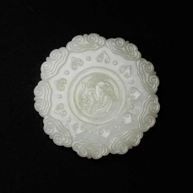 A White Jade 'Magpie' (Xi Qing) Pendant, Ming Dynasty (1368-1644)