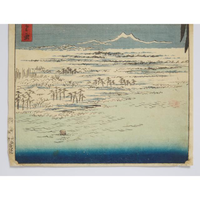 Utagawa Hiroshige (1797-1858), Fukagawa Susaki Jumantsubo (Jumantsubo Plain at Fukagawa Susaki), Dated 1857