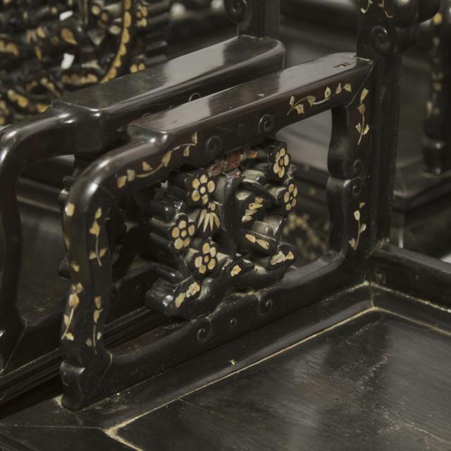 A Set of Six Chinese Export Mother-of-Pearl Inlaid Chairs, Early to Mid 20th Century