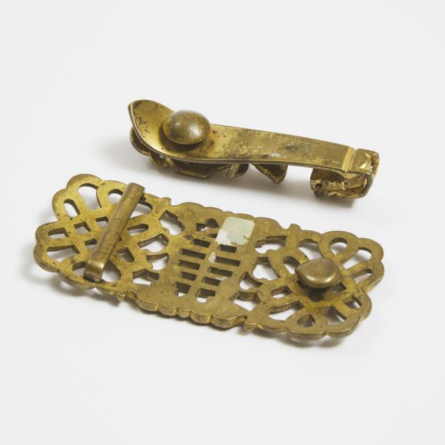 A Gilt Bronze Belt Buckle and Belt Hook, 19th Century