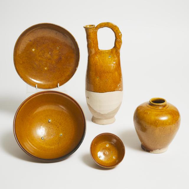 A Group of Five Amber-Glazed Wares, Tang-Liao Dynasty (AD 618-1125)