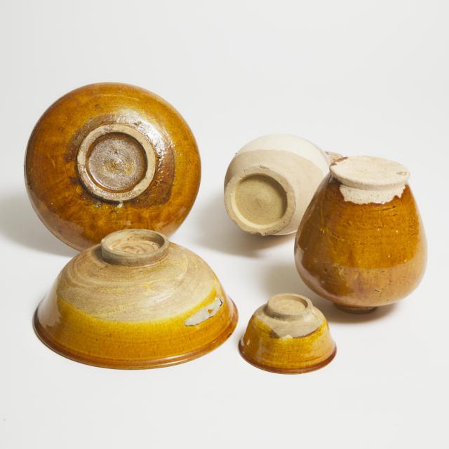 A Group of Five Amber-Glazed Wares, Tang-Liao Dynasty (AD 618-1125)