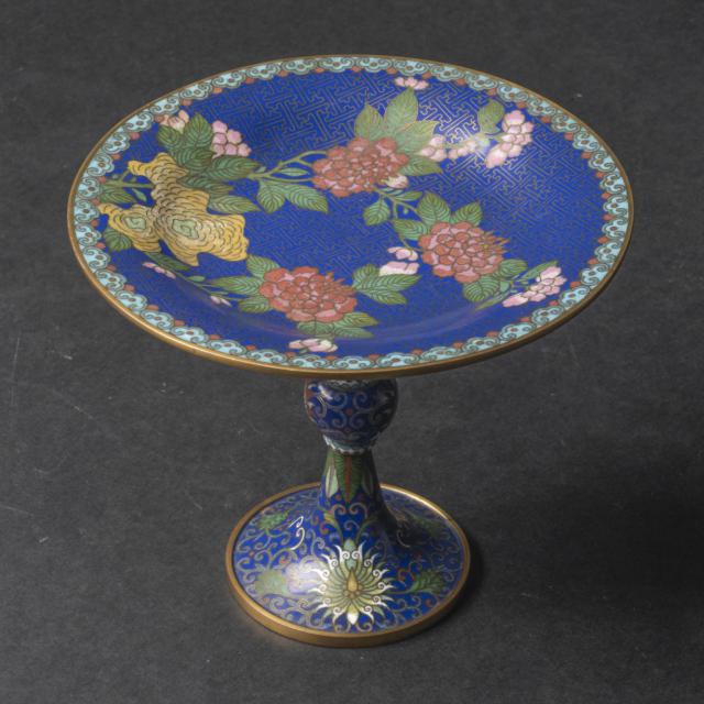 A Cloisonné Enamel 'Peonies' Footed Dish, Lao Tian Li Mark, Early 20th Century