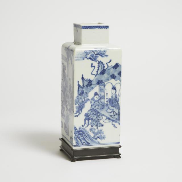 A Blue and White 'Figural' Square Vase, Early to Mid 19th Century