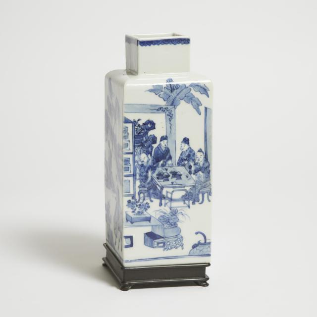 A Blue and White 'Figural' Square Vase, Early to Mid 19th Century