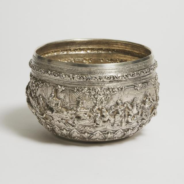 A Large Burmese Silver Bowl, Circa 1900