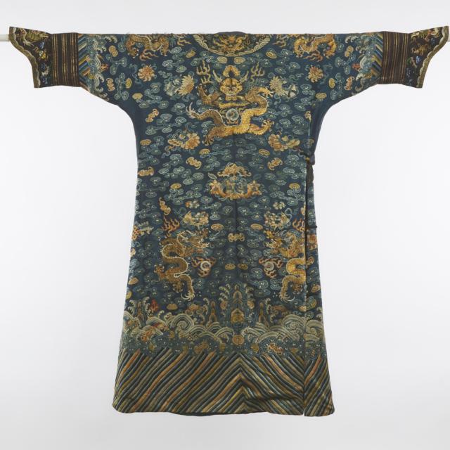 A Rare Gold Thread Embroidered Gauze 'Dragon' Robe, Ji Fu, Early 19th Century