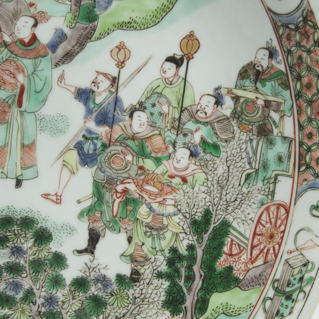 A Large and Rare Famille Verte Wucai 'Jiang Ziya' Dish, Kangxi Period (1662-1722)
