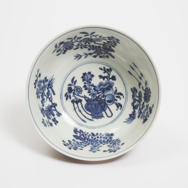 A Large Blue and White and Ruby Ground Famille Rose Sgraffiato 'Medallion' Bowl, Jiaqing Mark