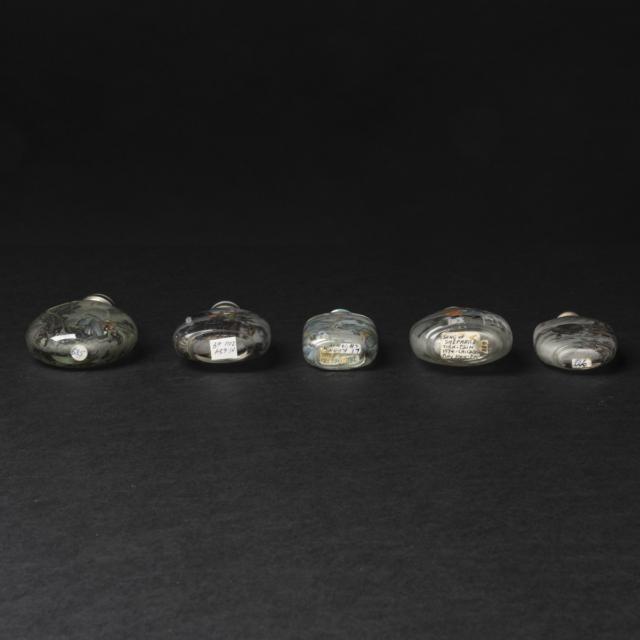 A Group of Five Inside-Painted Snuff Bottles, 20th Century