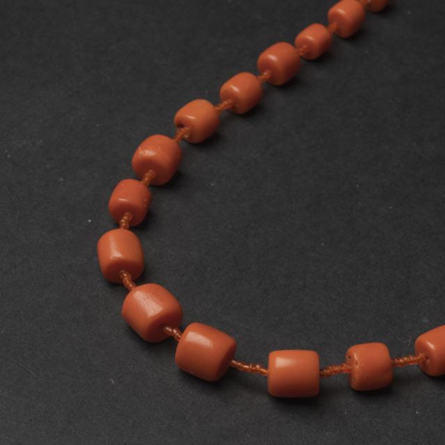 A Natural Coral Tubular Beaded Necklace