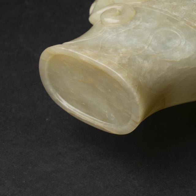 A Finely Carved White and Brownish-Yellow Russet Jade Rhyton (Gong), Song/Yuan Dynasty (960-1368)