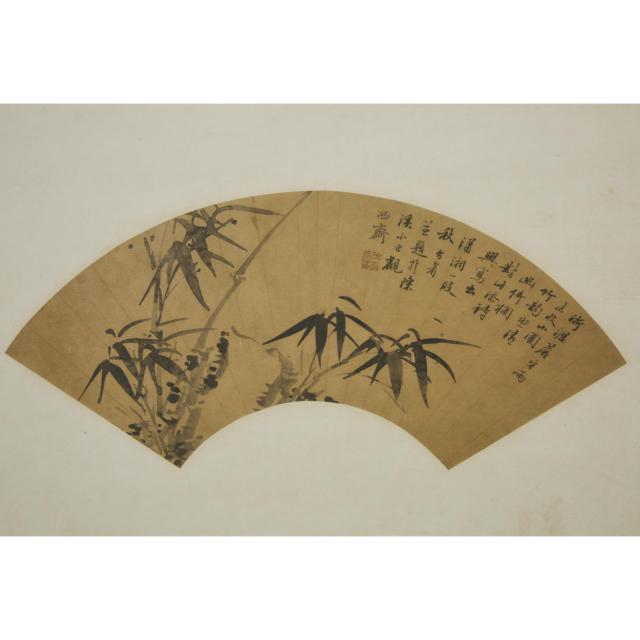 A Group of Four Fan Paintings of Orchids, Bamboo and Calligraphy, Late Qing Dynasty