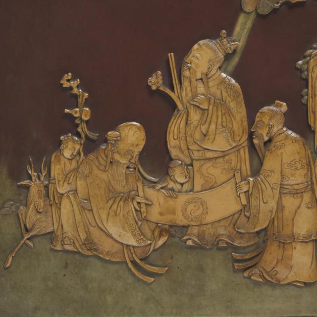 A Finely Carved Qiyang Stone Table Screen, Qing Dynasty, Dated 1823