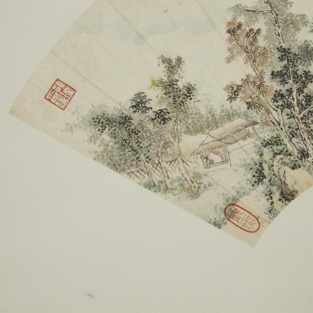 Li Doushan (1792-1879), Landscape Fan Painting, Together with Zhang Xiong (1803-186), Landscape Painting