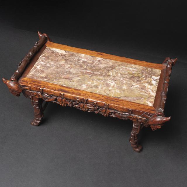A Reticulated Marble-Inlaid Rosewood Stand, 19th/20th Century