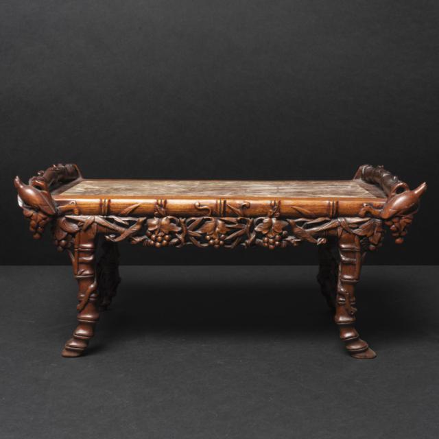 A Reticulated Marble-Inlaid Rosewood Stand, 19th/20th Century
