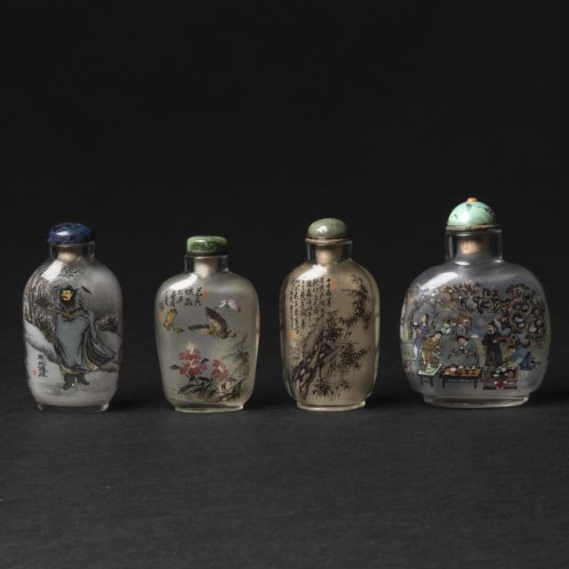 A Group of Four Inside-Painted Glass Snuff Bottles, 20th Century